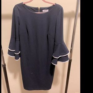 Calvin Klein navy white statement sleeve dress